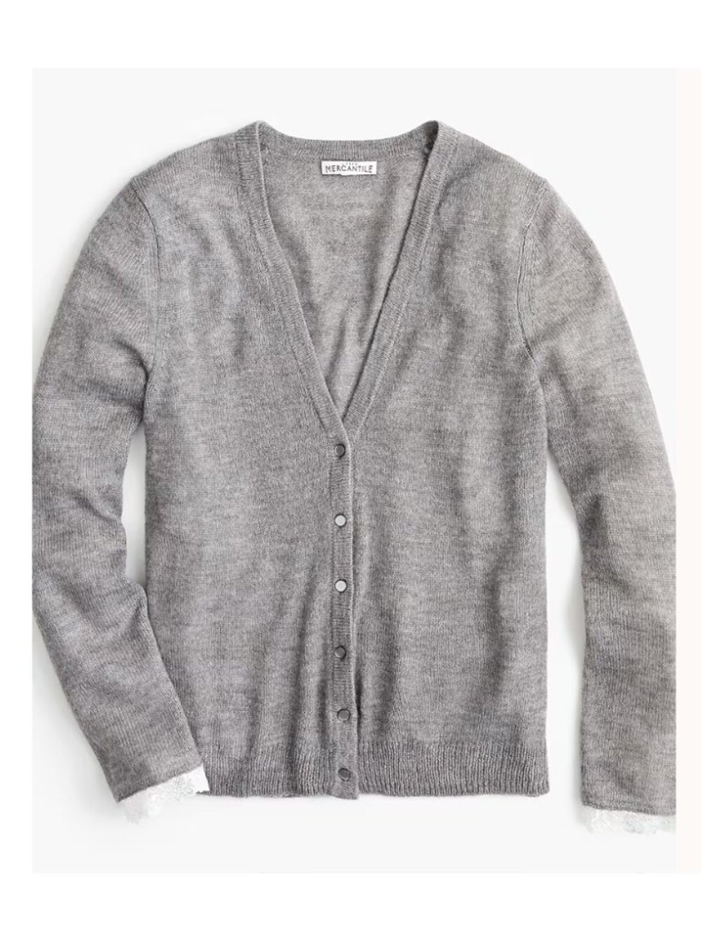J.Crew Lace-Sleeve Cardigan Heather Graphite Alpaca Blend Knit Gray Size Large